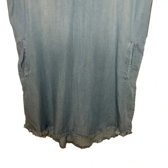 Altar’d State Chambray Lyocell Dress Blue Fringe Hem Pockets Size M - Picture 7 of 10